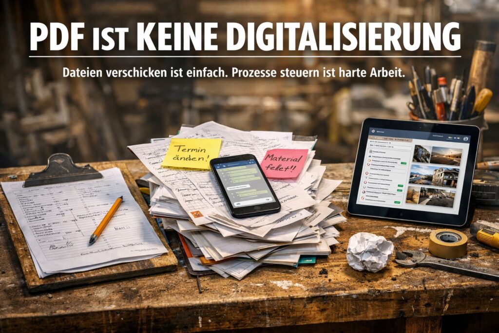 Mehr über den Artikel erfahren Warum ein PDF noch keine Digitalisierung ist – der gefährlichste Denkfehler im Handwerk
