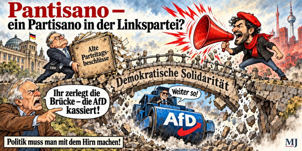 Anhang-Details Rissige-Bruecke-zwischen-Megafon-Aktenmappe-und-Dampfwalze.